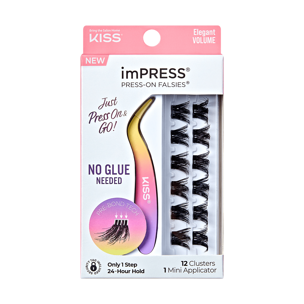 imPRESS Falsies Self Adhesive Eyelashes, 12 Lash Clusters + Applicator - Elegant