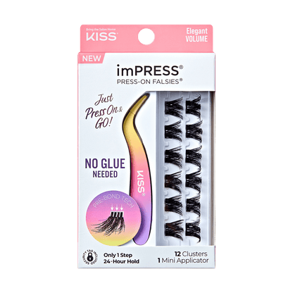 imPRESS Falsies Self Adhesive Eyelashes, 12 Lash Clusters + Applicator - Elegant