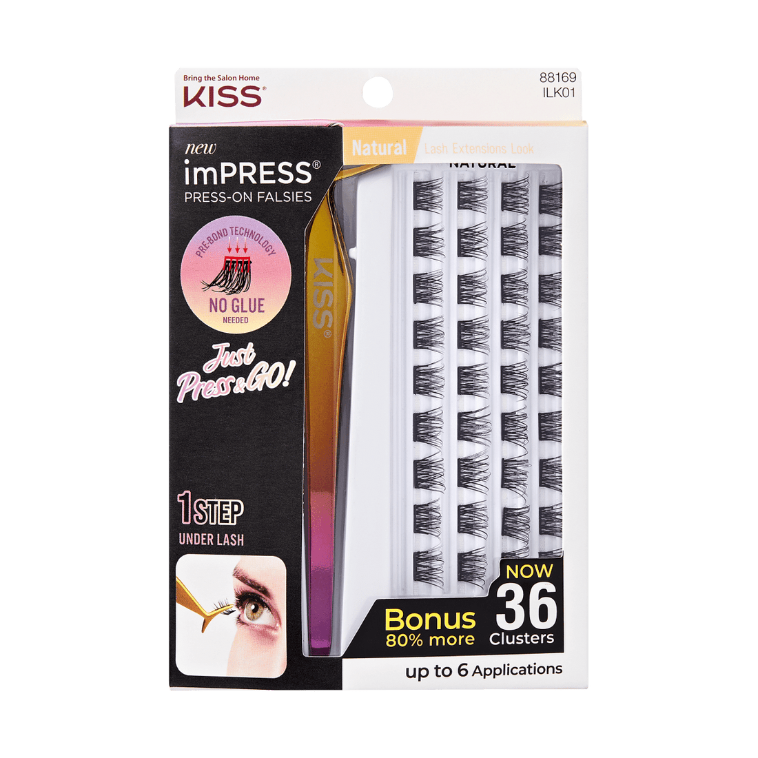 A package of imPRESS press on lashes in the multipack that includes a lash applicator. 