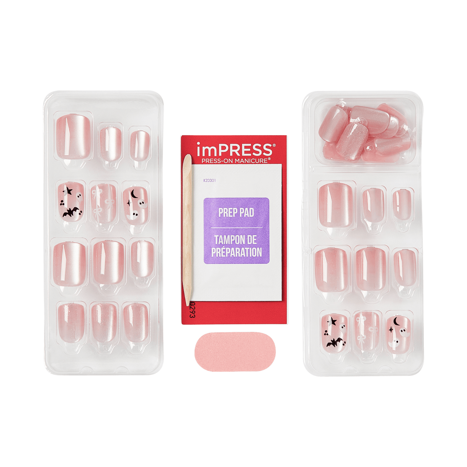Impress Design Halloween No Glue Fake Press On Nails - Broom &amp; Bloom | Design, Pink, Short, Squoval, Glow In The Dark, Manicure