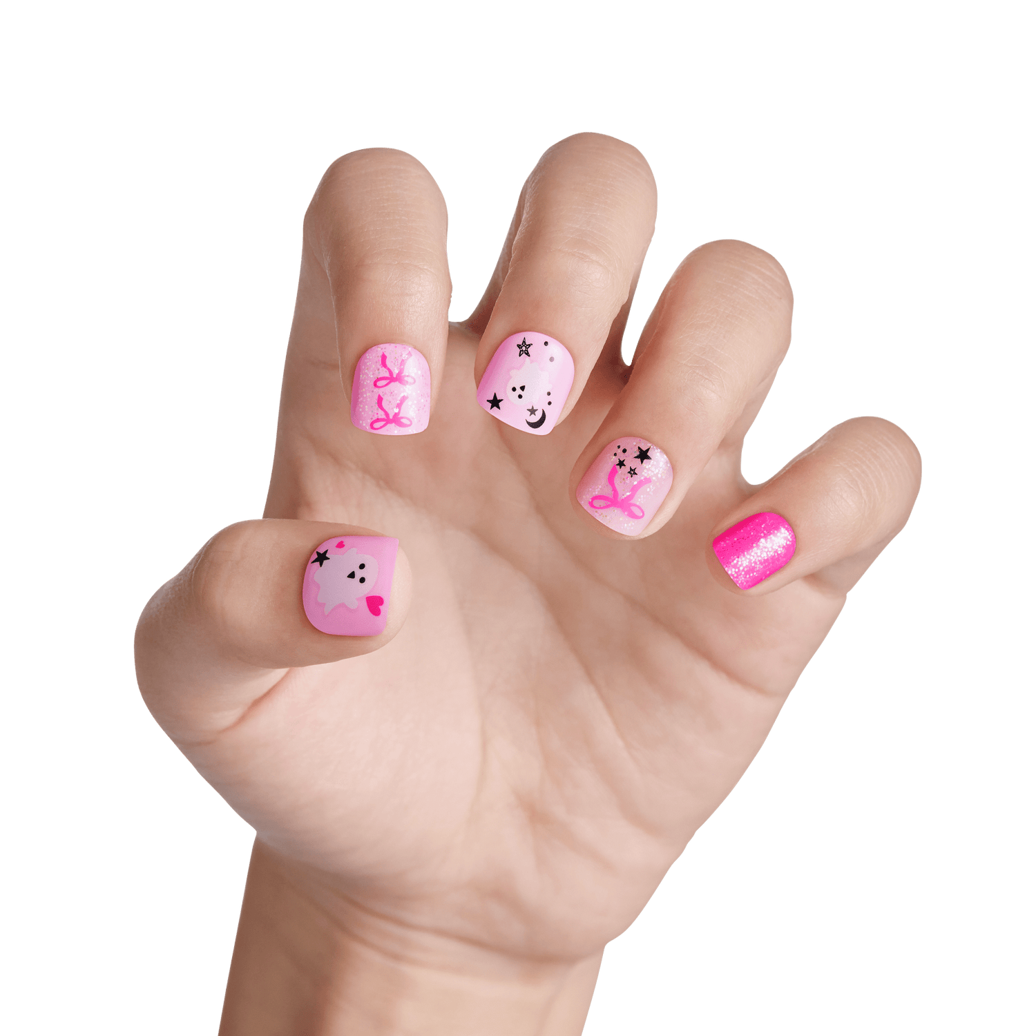 Impress Kids Halloween No Glue Fake Press On Nails - Sweet Spooks | Design, Pink, Kids, Squoval, Glow In The Dark, Manicure