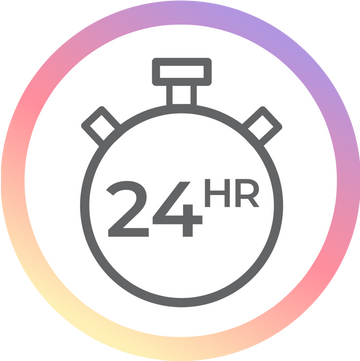 Icon with a 24hr stopwatch, indicating 24 hours of wear