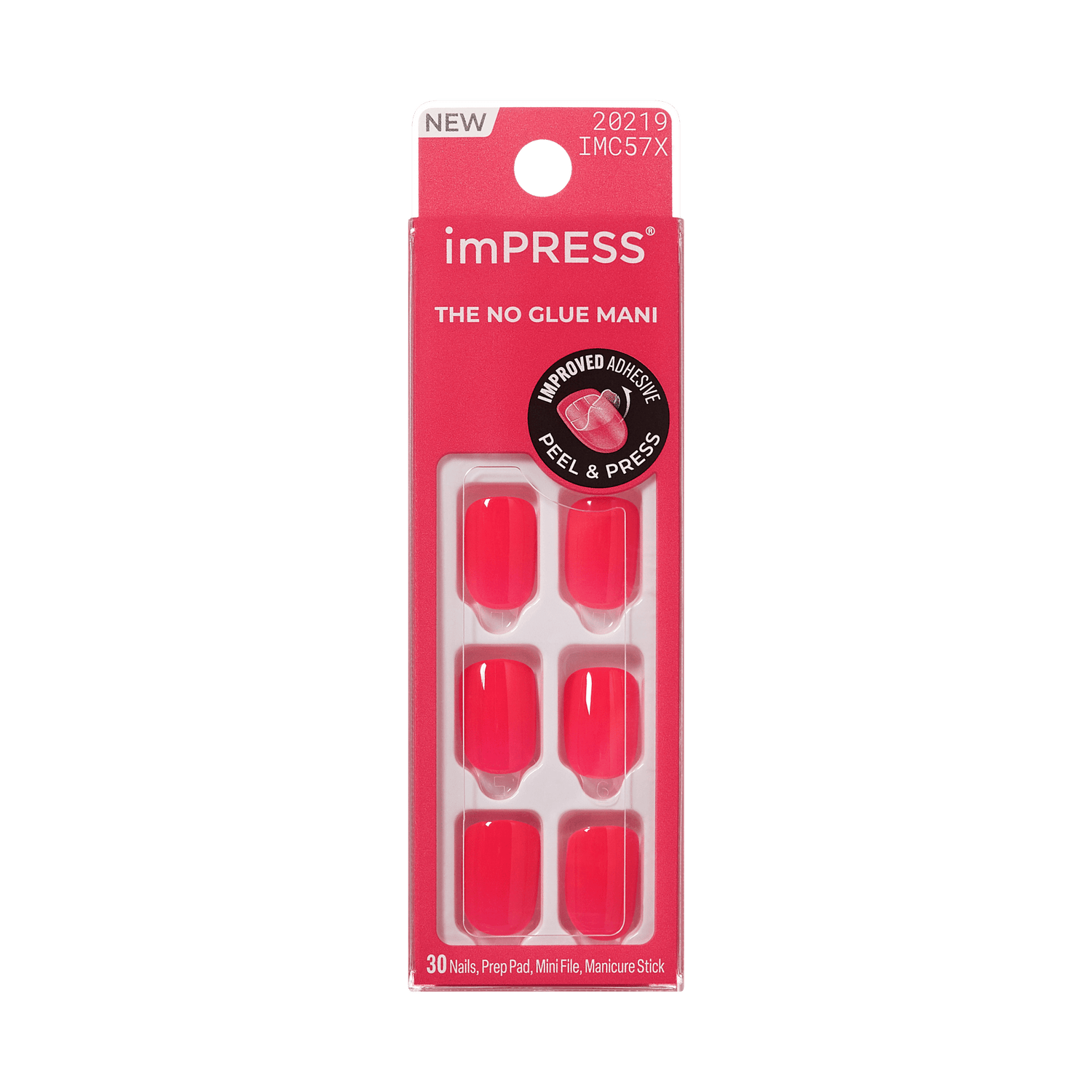 imPRESS nail product packaging with red nail tips on a transparent background