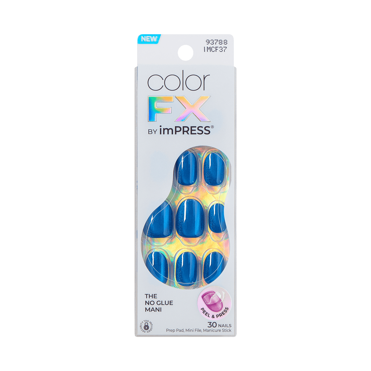 colorFX by Impress No Glue Fake Press On Nails - Reconnect | Solid, Blue, Short, Oval, Manicure