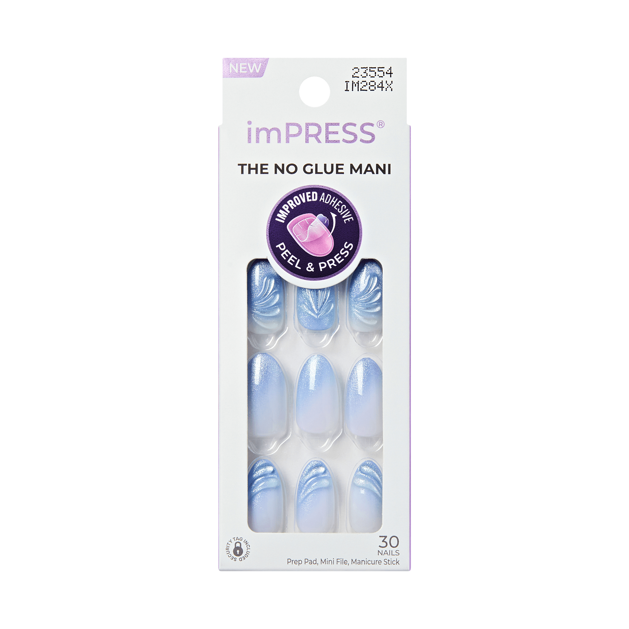 imPRESS no glue mani nail packaging with blue and white nails
