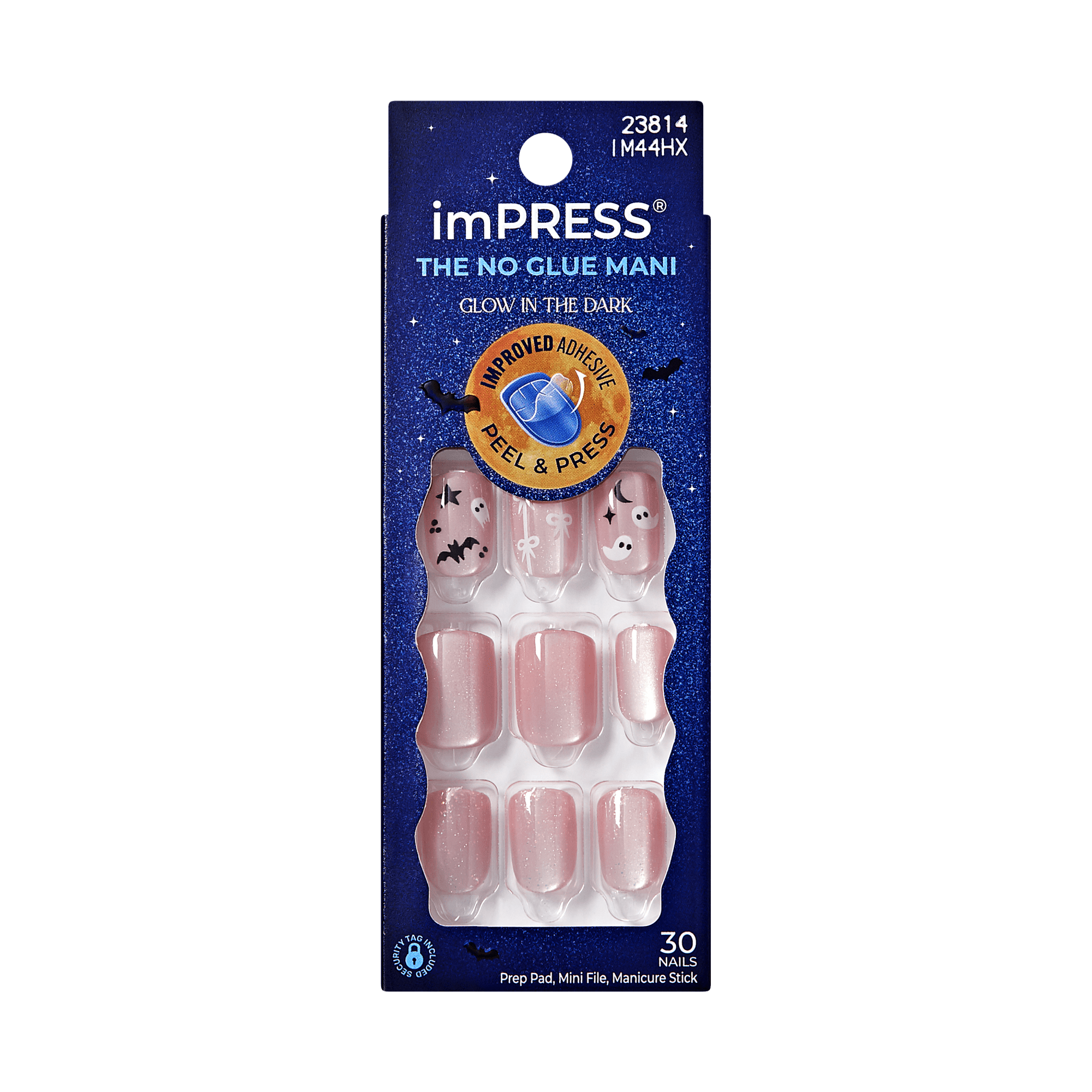 Impress Design Halloween No Glue Fake Press On Nails - Broom &amp; Bloom | Design, Pink, Short, Squoval, Glow In The Dark, Manicure