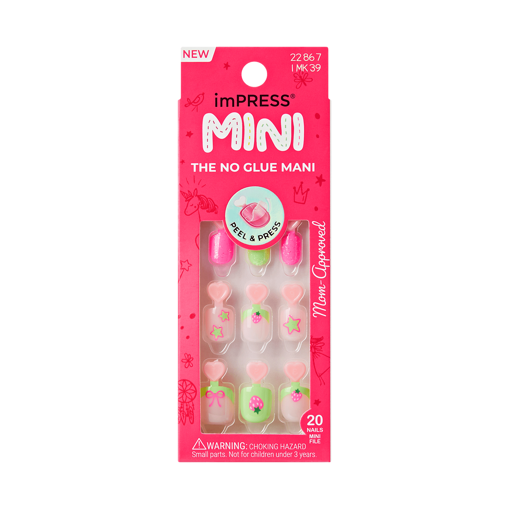 Impress Kids No Glue Fake Press On Nails - Princess Dream | Design, Pink &amp; Green, Kids, Squoval, Manicure