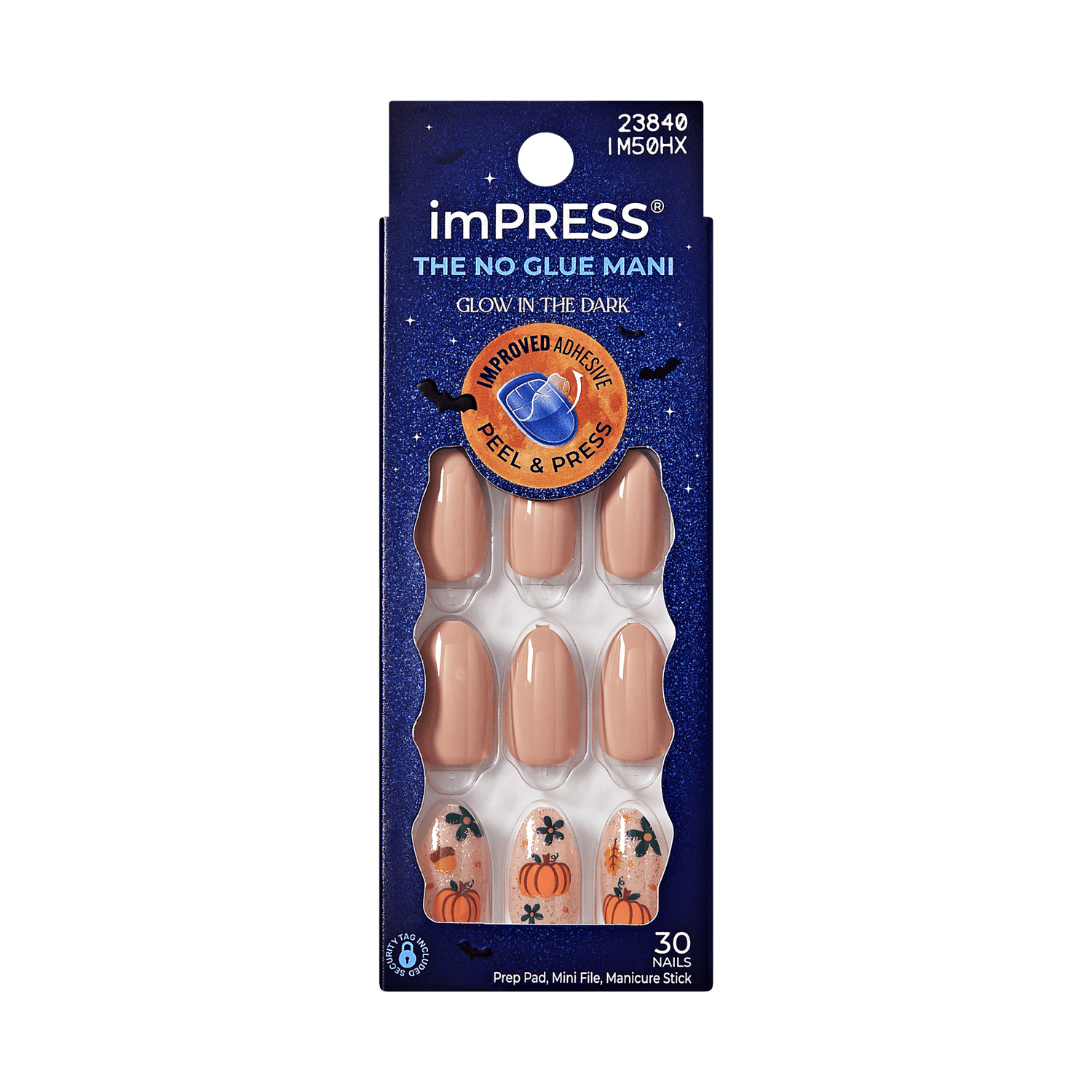 Impress Design Halloween No Glue Fake Press On Nails - Dark Aura | Design, Brown, Medium, Almond, Glow In The Dark, Manicure
