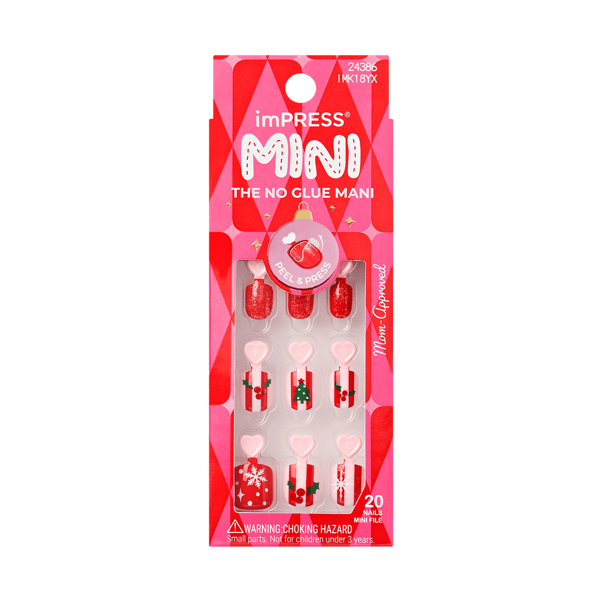 Impress Kids Holiday No Glue Fake Press On Nails - Cute Wish | Design, Red, Kids, Squoval, Manicure