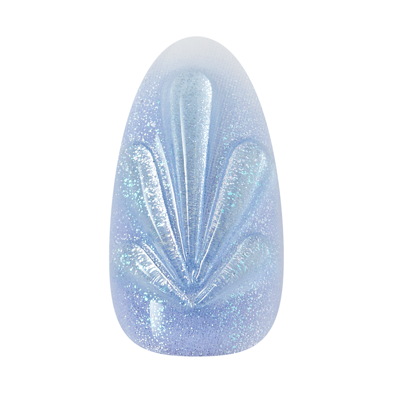 Translucent blue stone with a leaf-like pattern on a green background