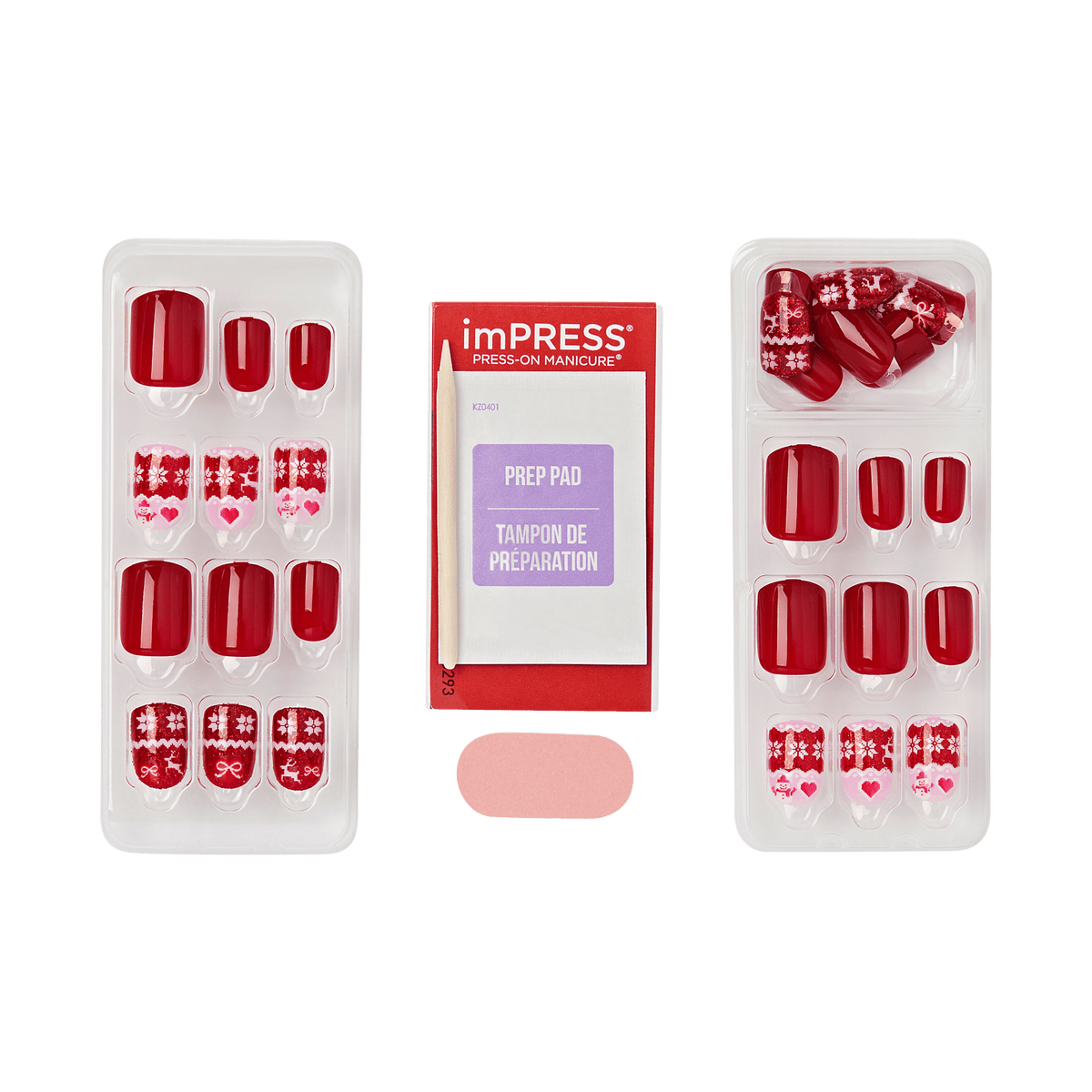 Impress Design Holiday No Glue Fake Press On Nails - Winter Luxe | Design, Red, Short, Squoval, Manicure