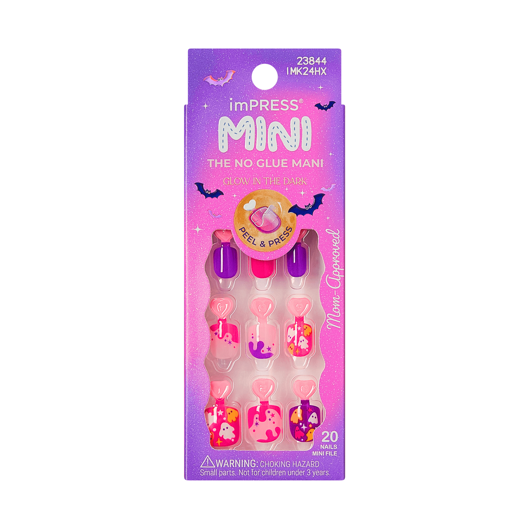Impress Kids Halloween No Glue Fake Press On Nails - Spookz | Design, Multicolor, Kids, Squoval, Glow In The Dark, Manicure