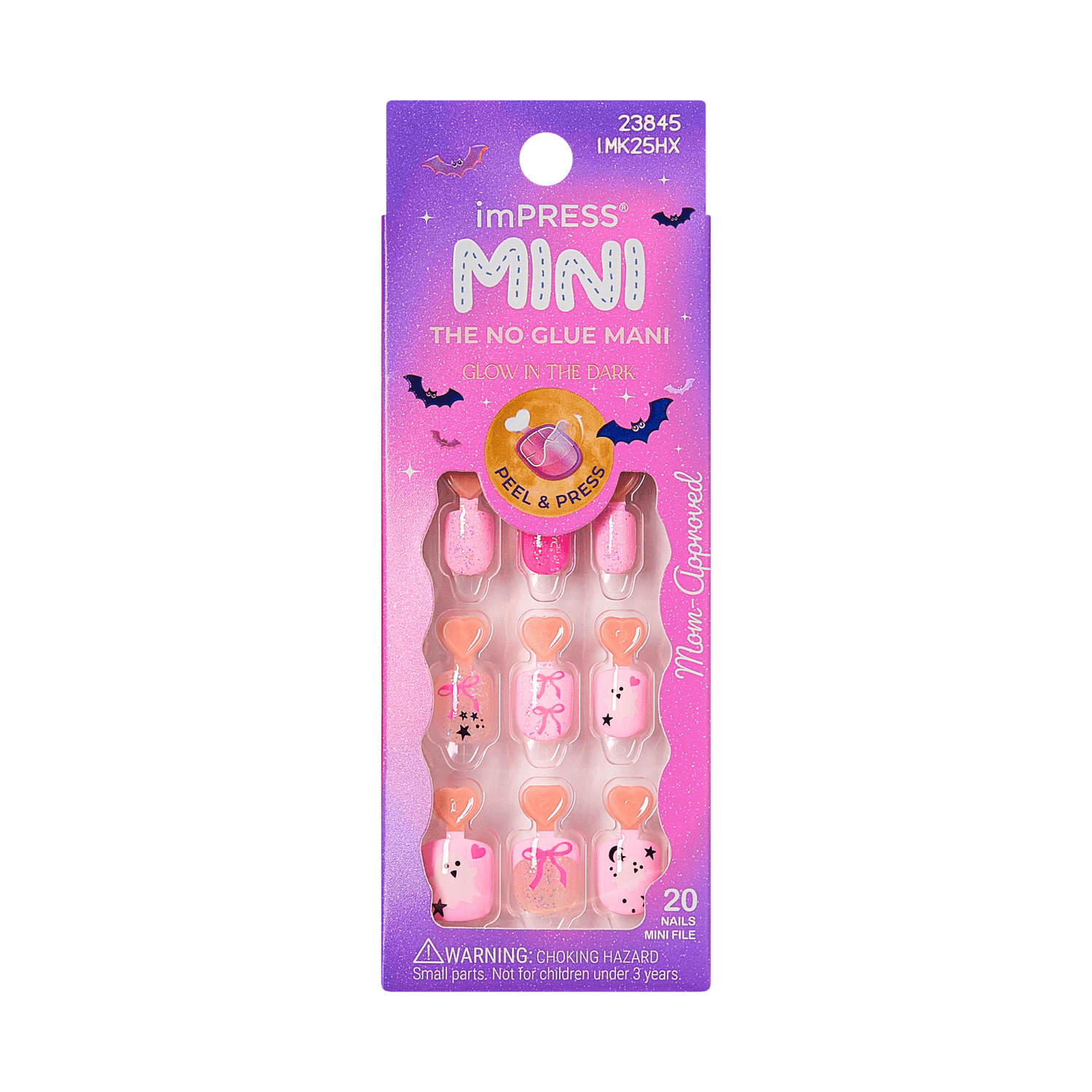 Impress Kids Halloween No Glue Fake Press On Nails - Sweet Spooks | Design, Pink, Kids, Squoval, Glow In The Dark, Manicure