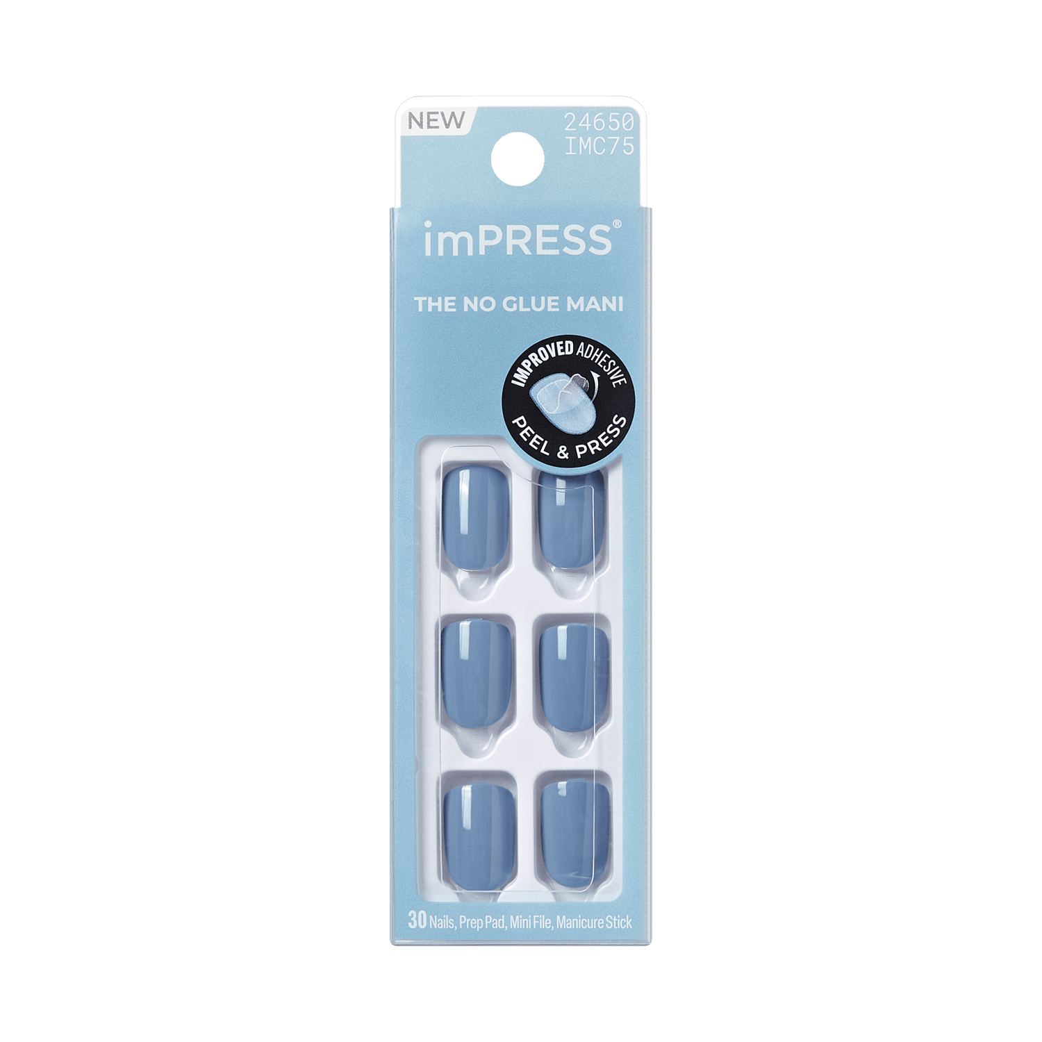 Impress Color No Glue Fake Press On Nails - Frostel | Solid, Blue, Short, Squoval, Manicure