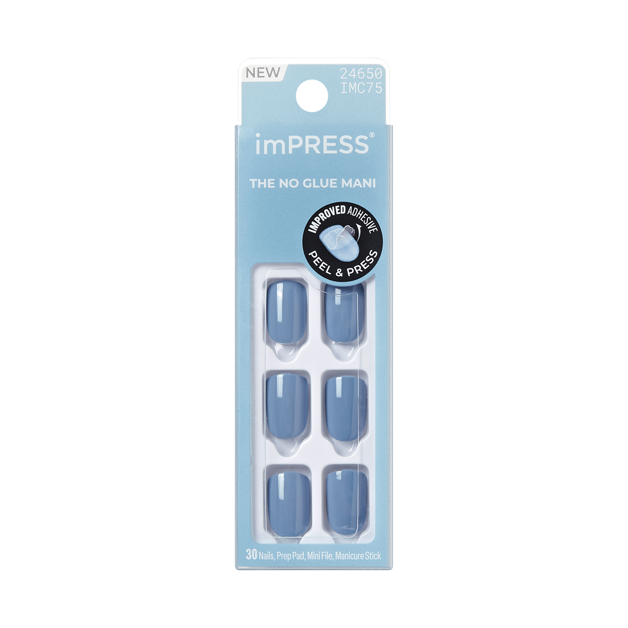 Impress Color No Glue Fake Press On Nails - Frostel | Solid, Blue, Short, Squoval, Manicure