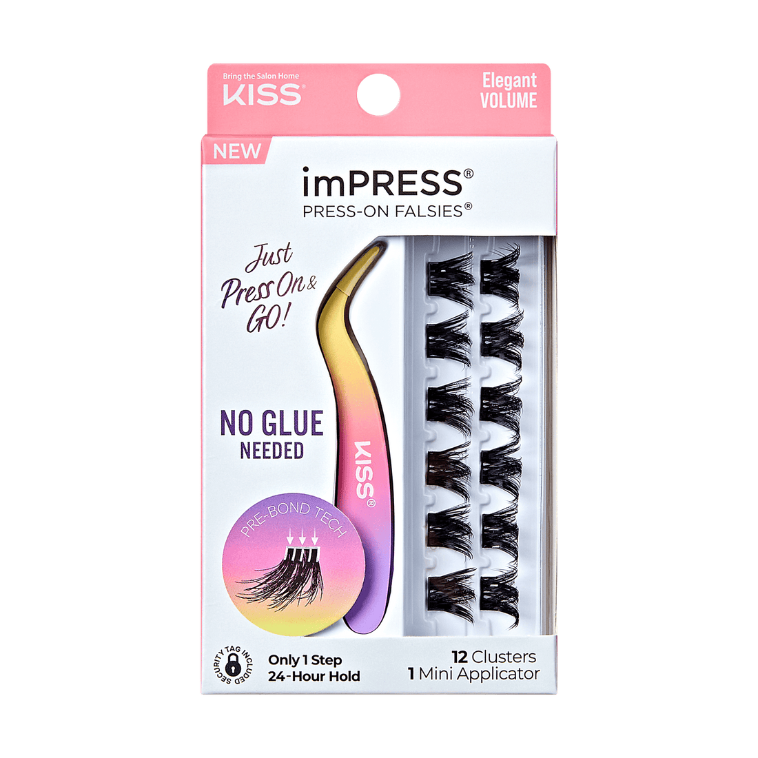 imPRESS Falsies Self Adhesive Eyelashes, 12 Lash Clusters + Applicator - Elegant