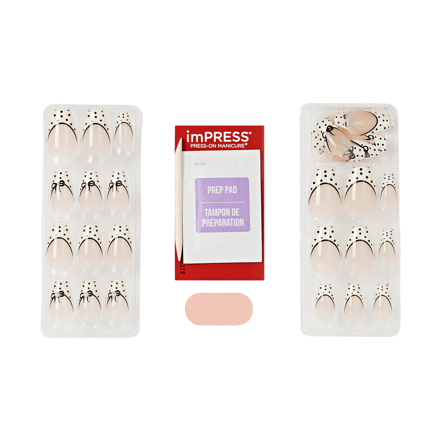 Impress Design No Glue Fake Press On Nails - Leafy | French Design, Black &amp; White, Medium, Coffin, Manicure