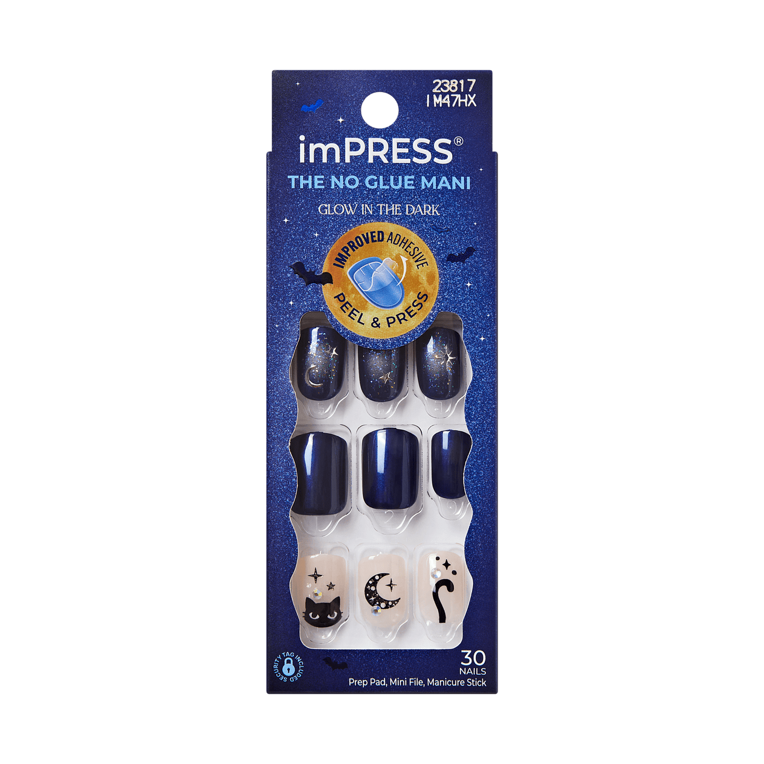 Impress Design Halloween No Glue Fake Press On Nails - Fright Club | Design, Blue &amp; Pink, Short, Squoval, Glow In The Dark, Manicure