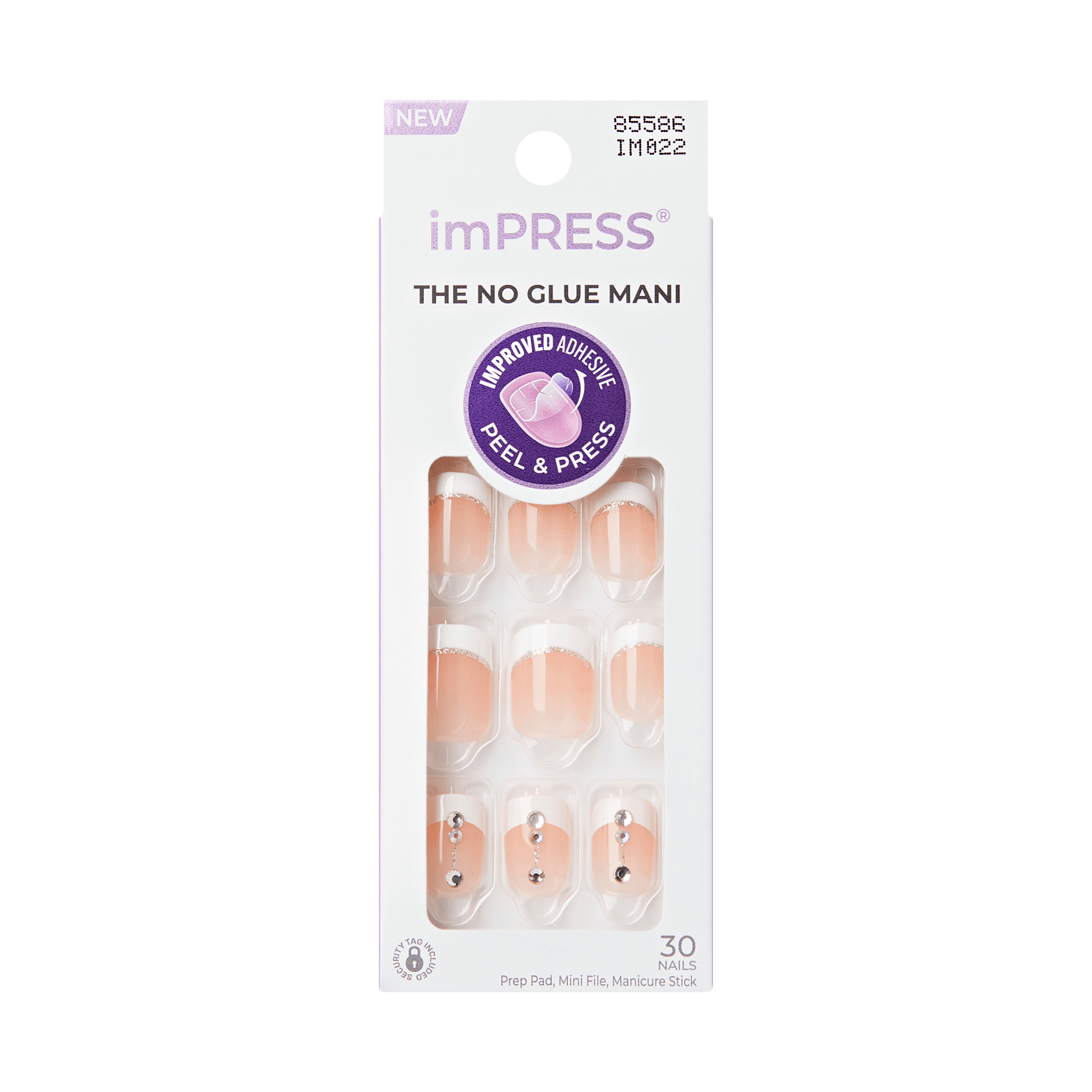 Impress Design No Glue Fake Press On Nails - Falling | 3D &amp; Jewel French, White, Short, Squoval, Manicure