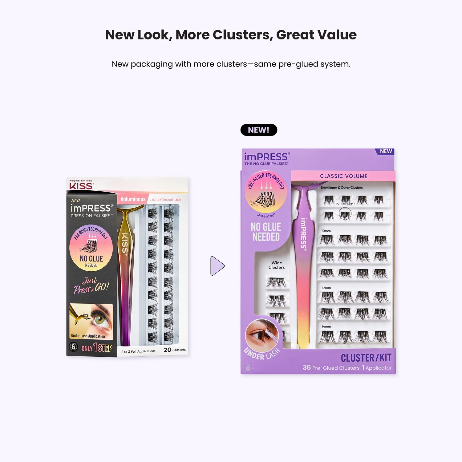 imPRESS Falsies Self Adhesive Eyelashes, 36 Lash Clusters - Voluminous