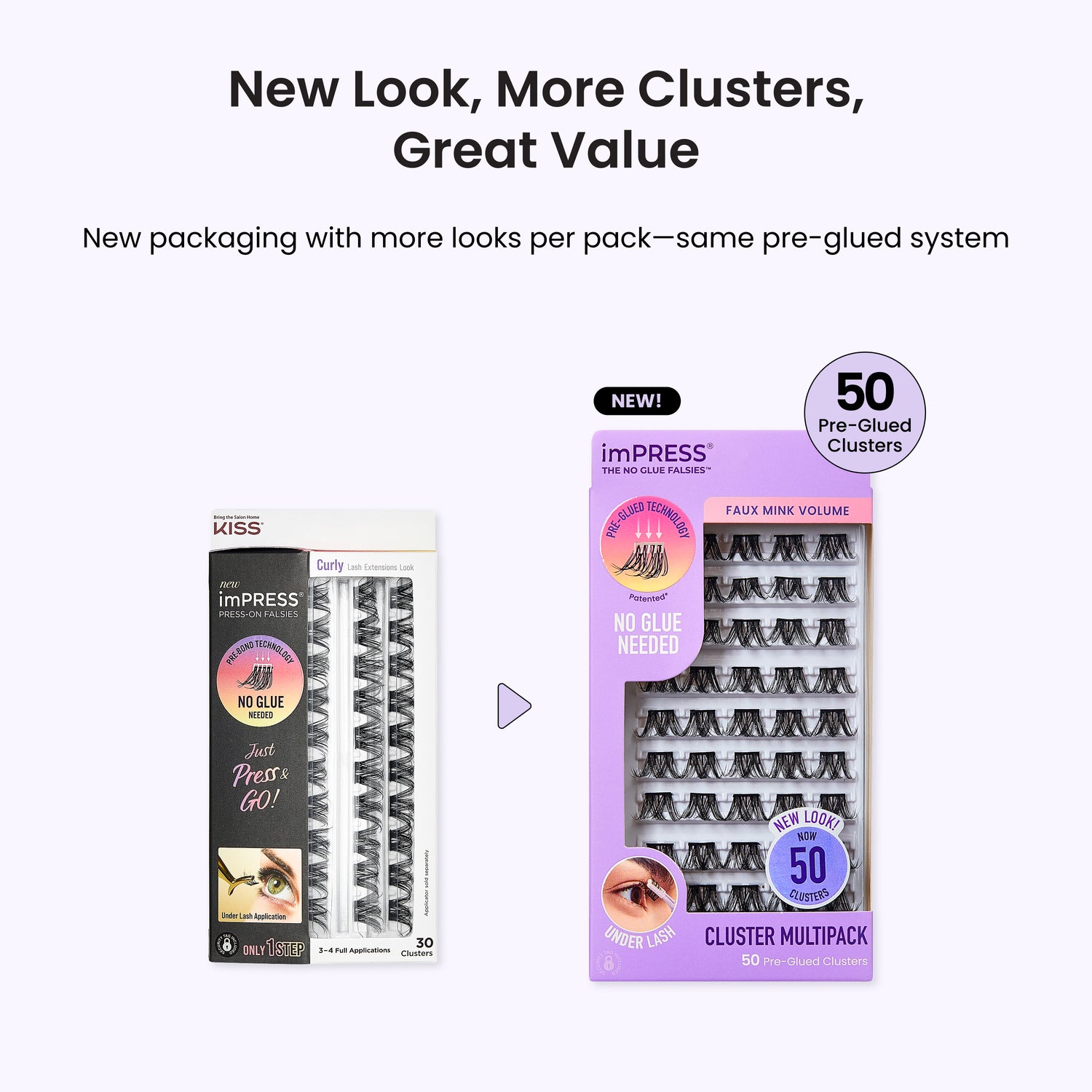 Impress Falsies Pre-Glued False Eyelashes Multipack - Faux Mink Volume | 50 Lash Clusters, 12mm-16mm