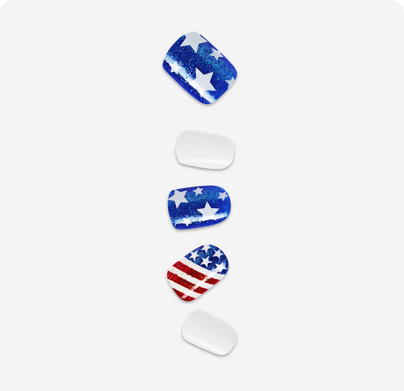 Five patriotic mouse pads displayed vertically: blue star designs and American flag pattern with white pads.