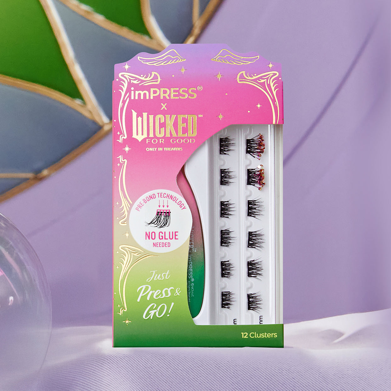 imPRESS x Wicked For Good press-on lashes, 12 clusters, no glue needed