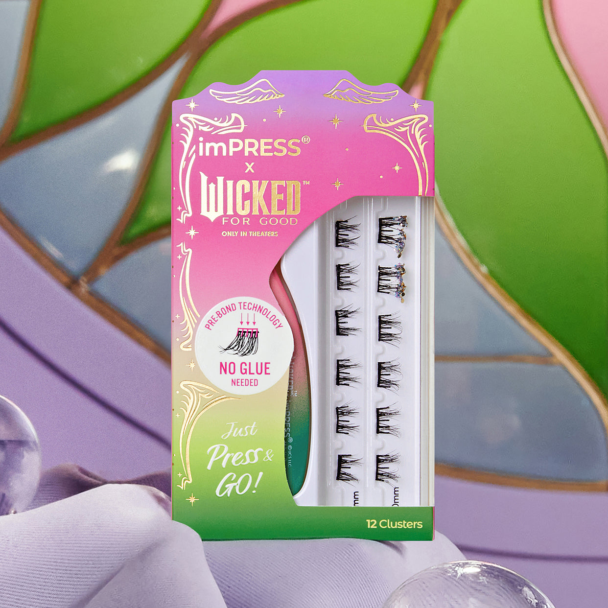imPRESS x Wicked For Good false eyelashes, 12 clusters, press & go application