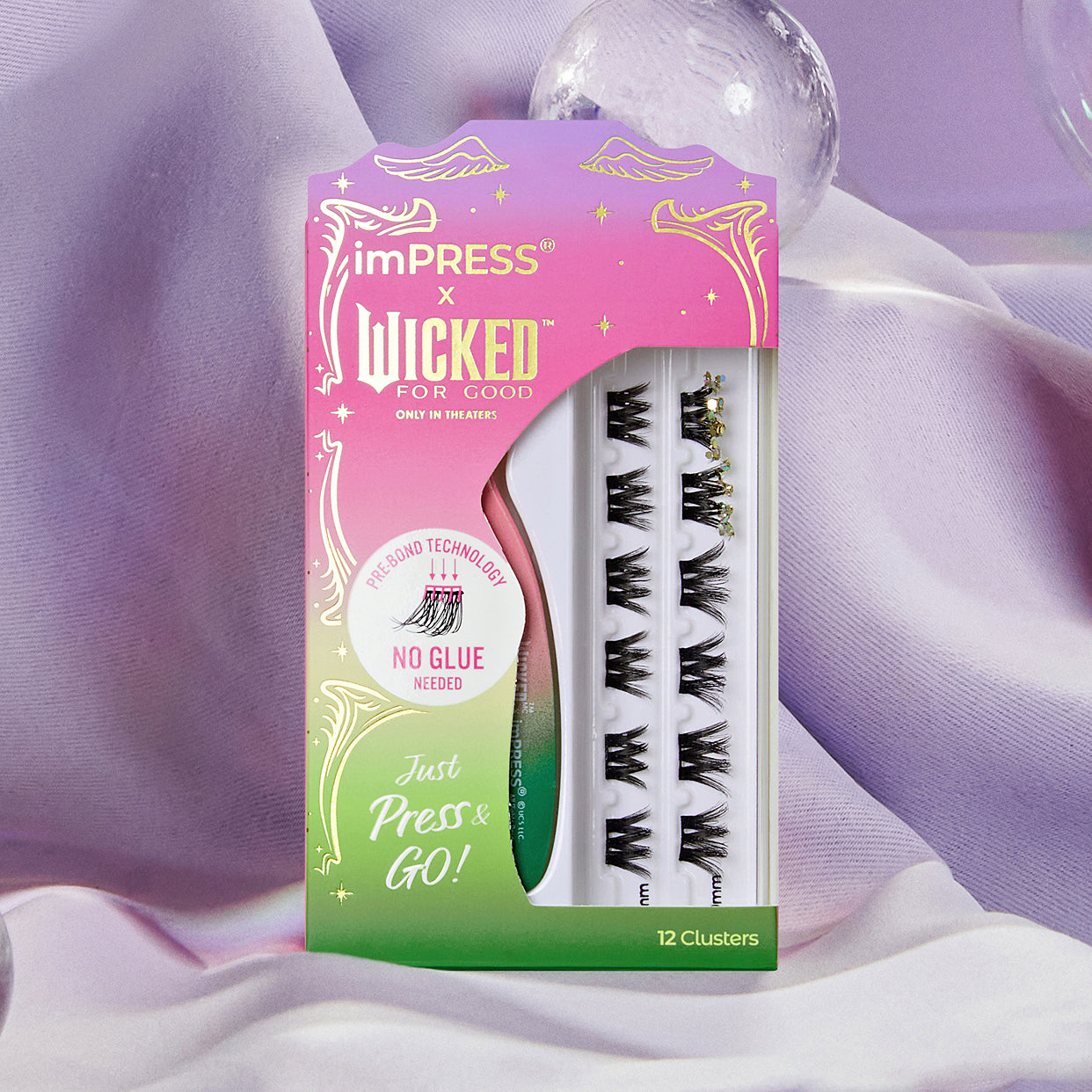 imPRESS x Wicked For Good press-on lashes, 12 clusters, no glue needed