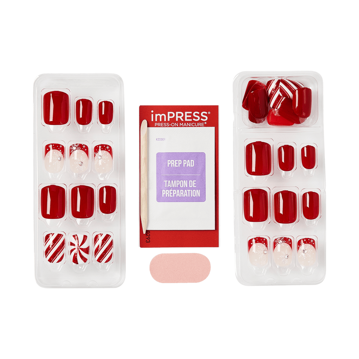 Impress Design Holiday No Glue Fake Press On Nails - Halo | Design, Red, Short, Squoval, Manicure