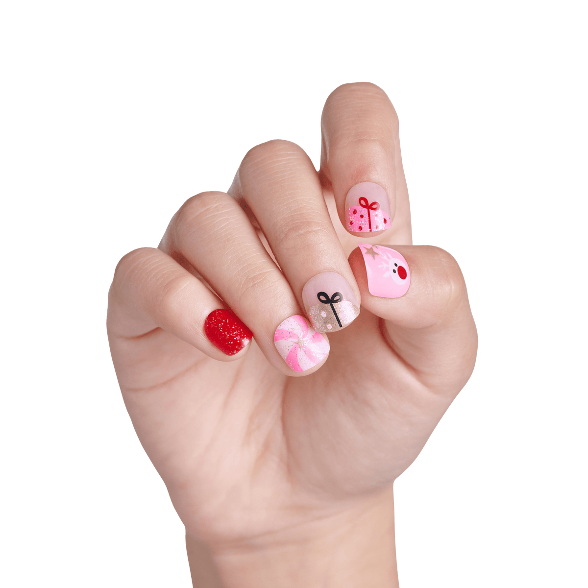 Impress Kids Holiday No Glue Fake Press On Nails - Ho Ho Hugs | Design, Multicolor, Kids, Squoval, Manicure