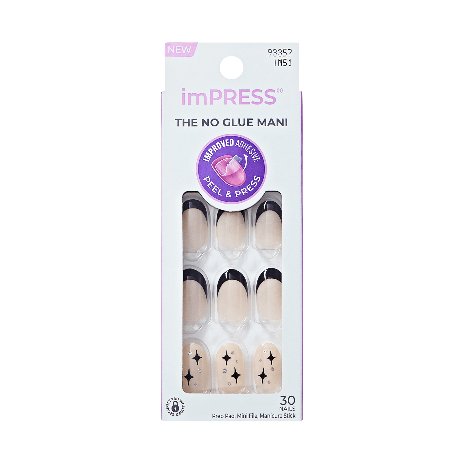Impress Design No Glue Fake Press On Nails - Gold Ring | French Design, Black, Short, Oval, Manicure