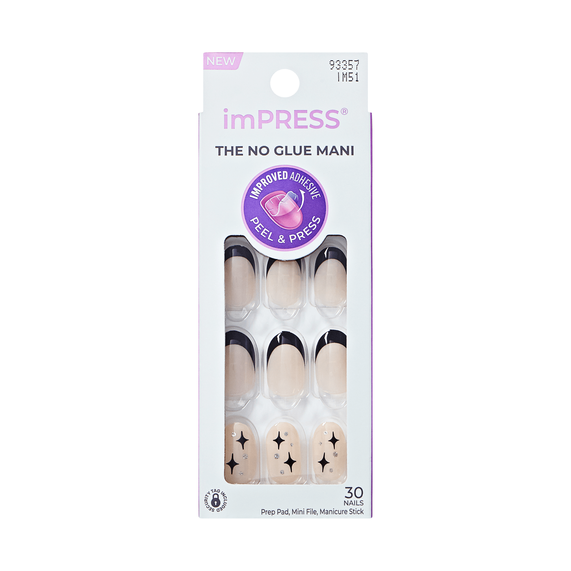 Impress Design No Glue Fake Press On Nails - Gold Ring | French Design, Black, Short, Oval, Manicure