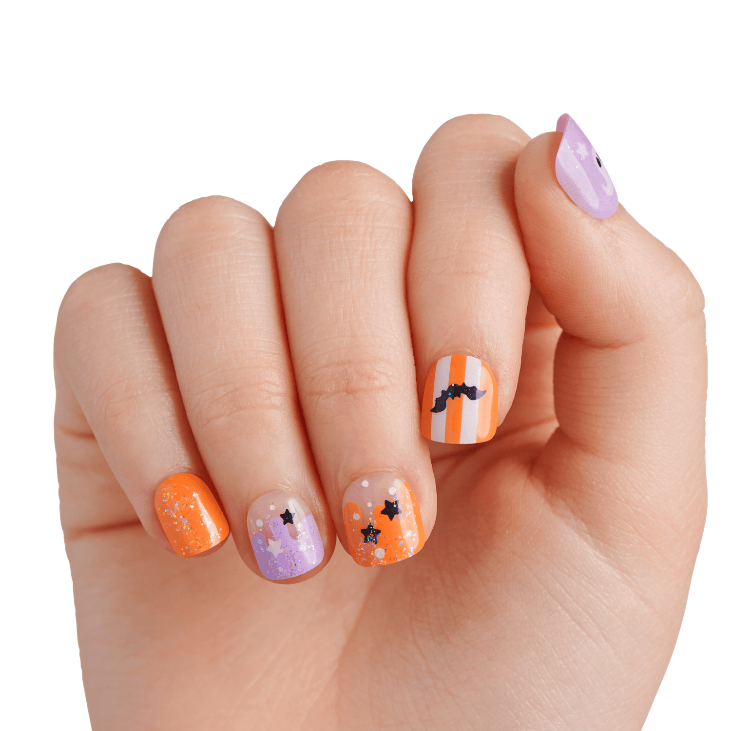 Impress Kids Halloween No Glue Fake Press On Nails - Boo! | Design, Purple &amp; Orange, Kids, Squoval, Glow In The Dark, Manicure