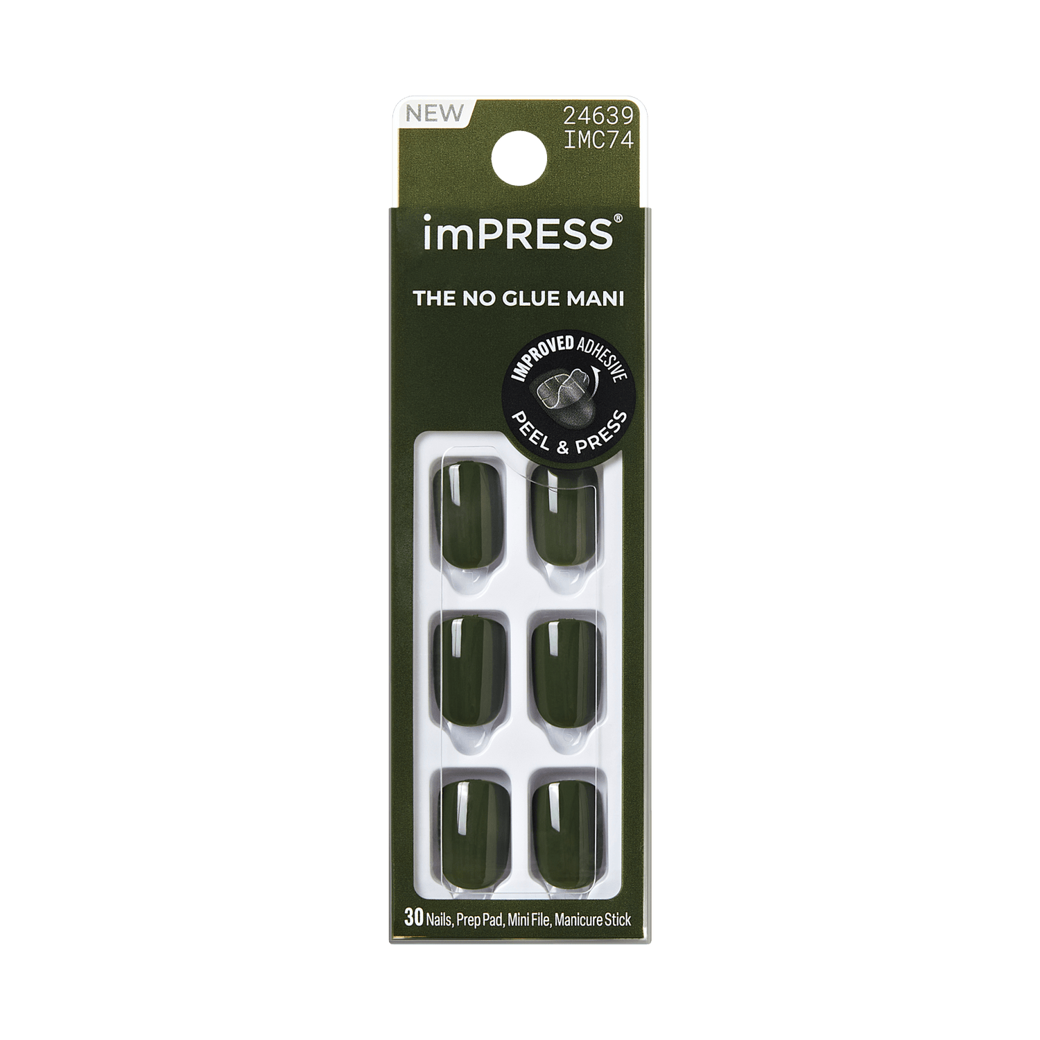 Impress Color No Glue Fake Press On Nails - Boreal | Solid, Green, Short, Squoval, Manicure