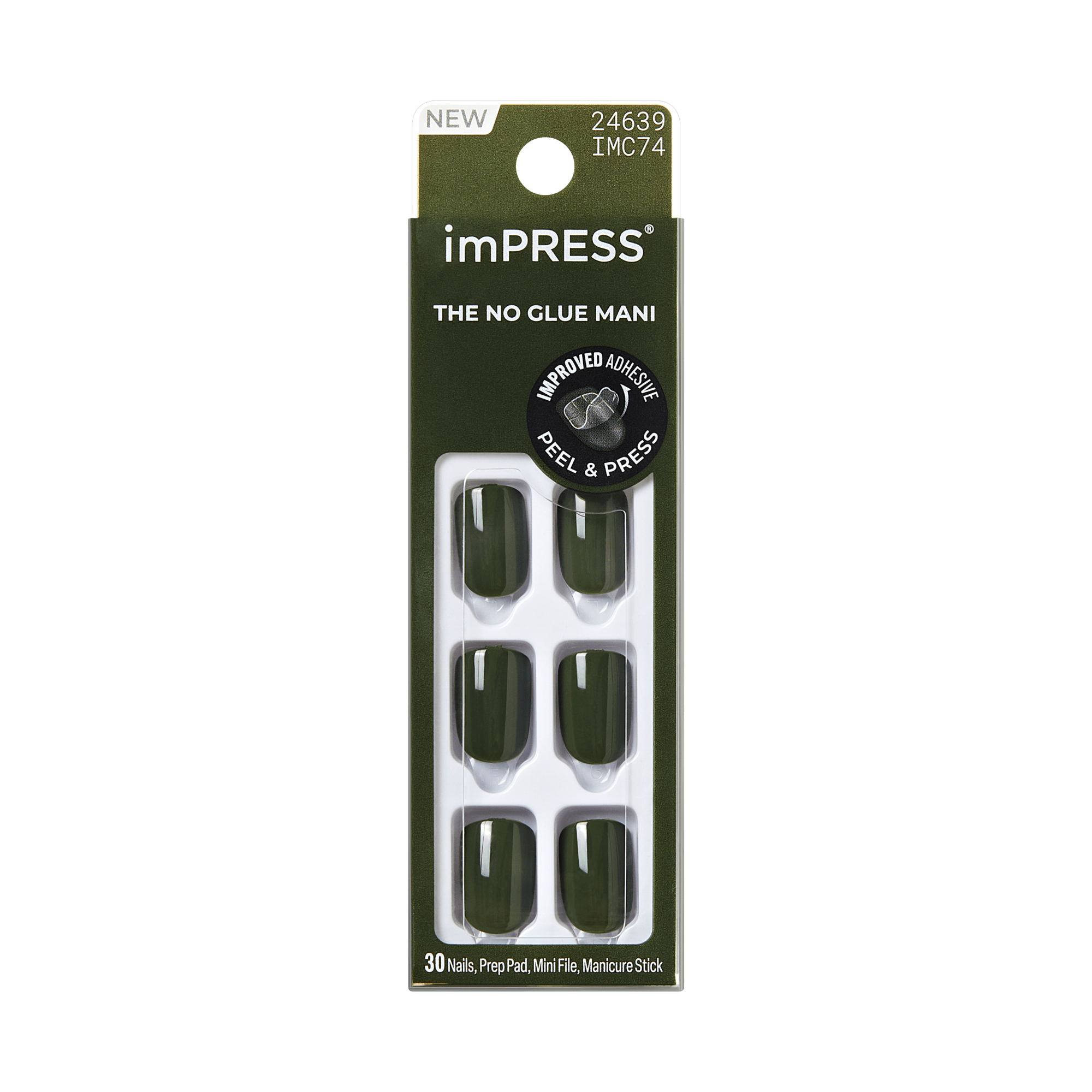Impress Color No Glue Fake Press On Nails - Boreal | Solid, Green, Short, Squoval, Manicure