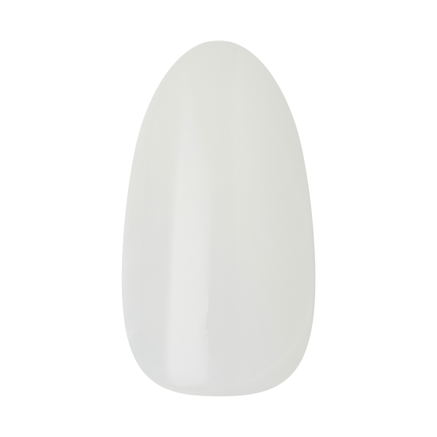 The image features a nail tip in a smooth, oval shape. The tip is a translucent white color, showcasing a glossy finish. It has a clean and polished appearance, typical of artificial nail enhancements. The background is plain, emphasizing the nail tip itself.