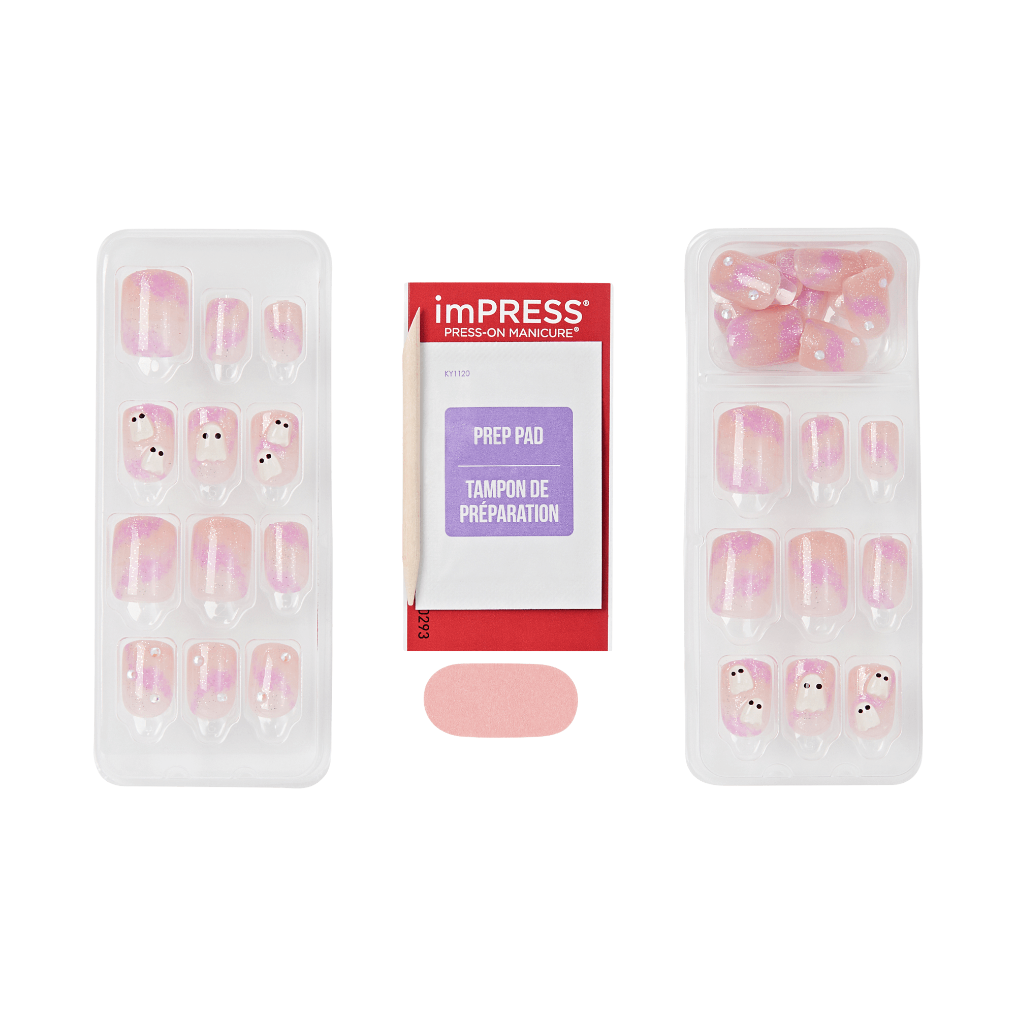 Impress Design Halloween No Glue Fake Press On Nails - Bloody Chic | Design, Pink, Short, Squoval, Glow In The Dark, Manicure