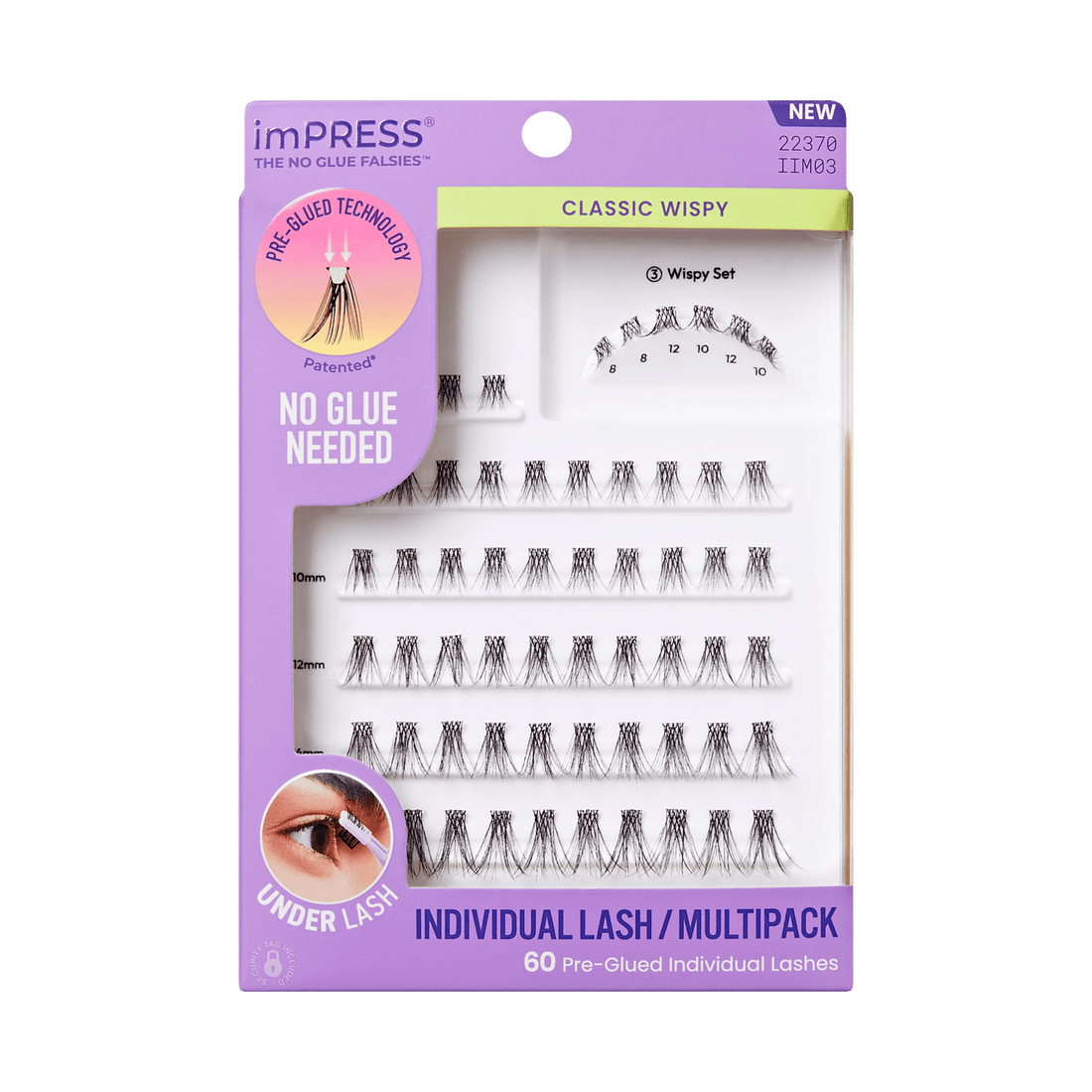 imPRESS Pre-Glued Individual Lashes Multipack, Classic Wispy, 60 Lash Clusters