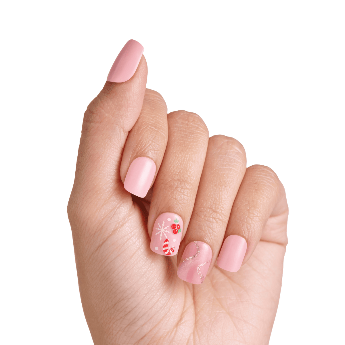 Impress Design Holiday No Glue Fake Press On Nails - Feliz Navidad | Design, Pink, Short, Squoval, Manicure