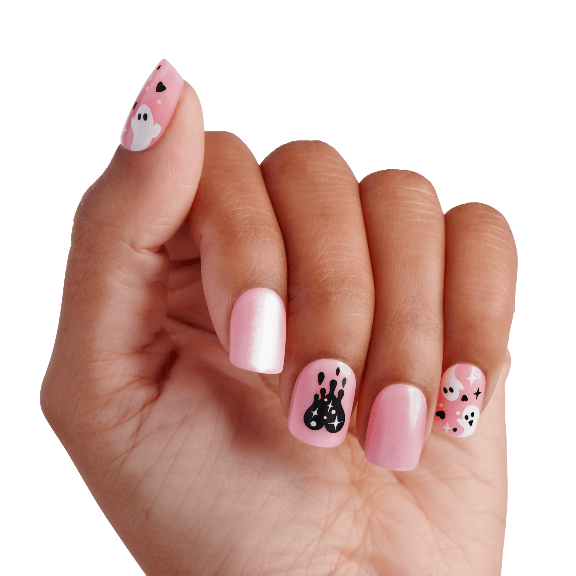 Impress Design Halloween No Glue Fake Press On Nails - Blood Moon | Design, Pink, Short, Squoval, Glow In The Dark, Manicure