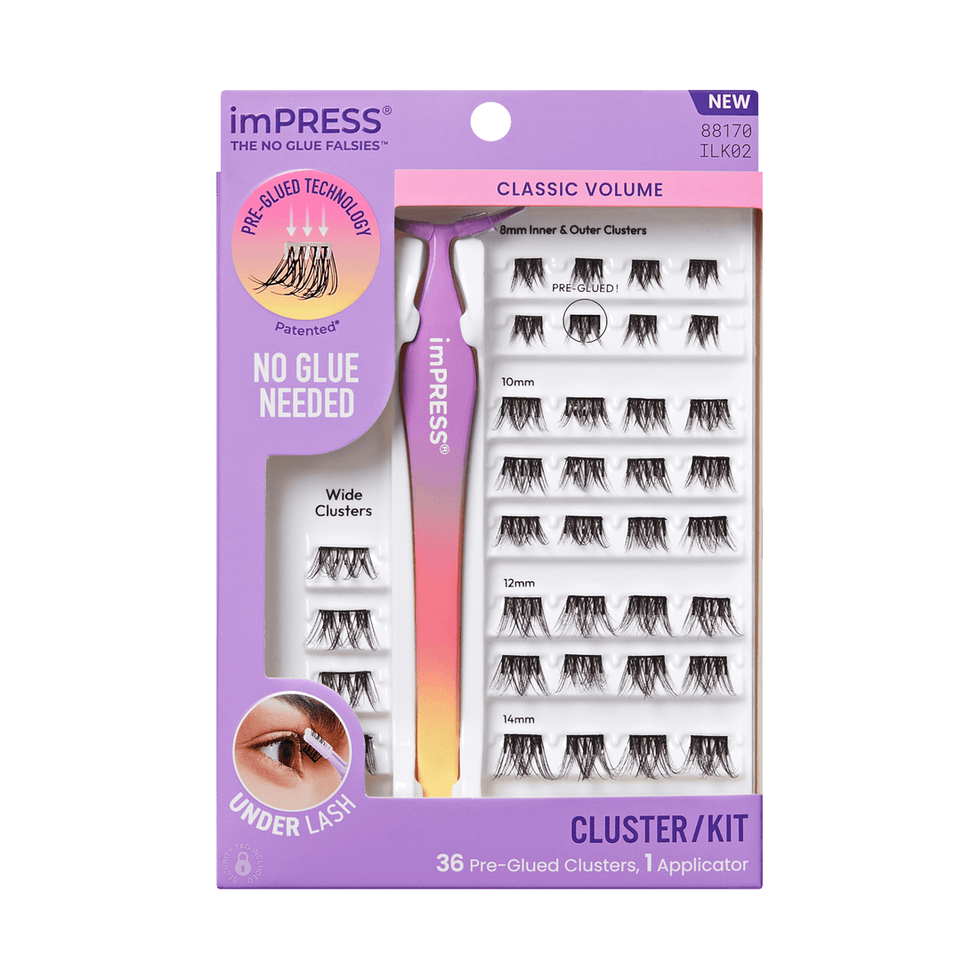 Impress Falsies Self Adhesive Eyelashes, 36 Lash Clusters - Classic Volume
