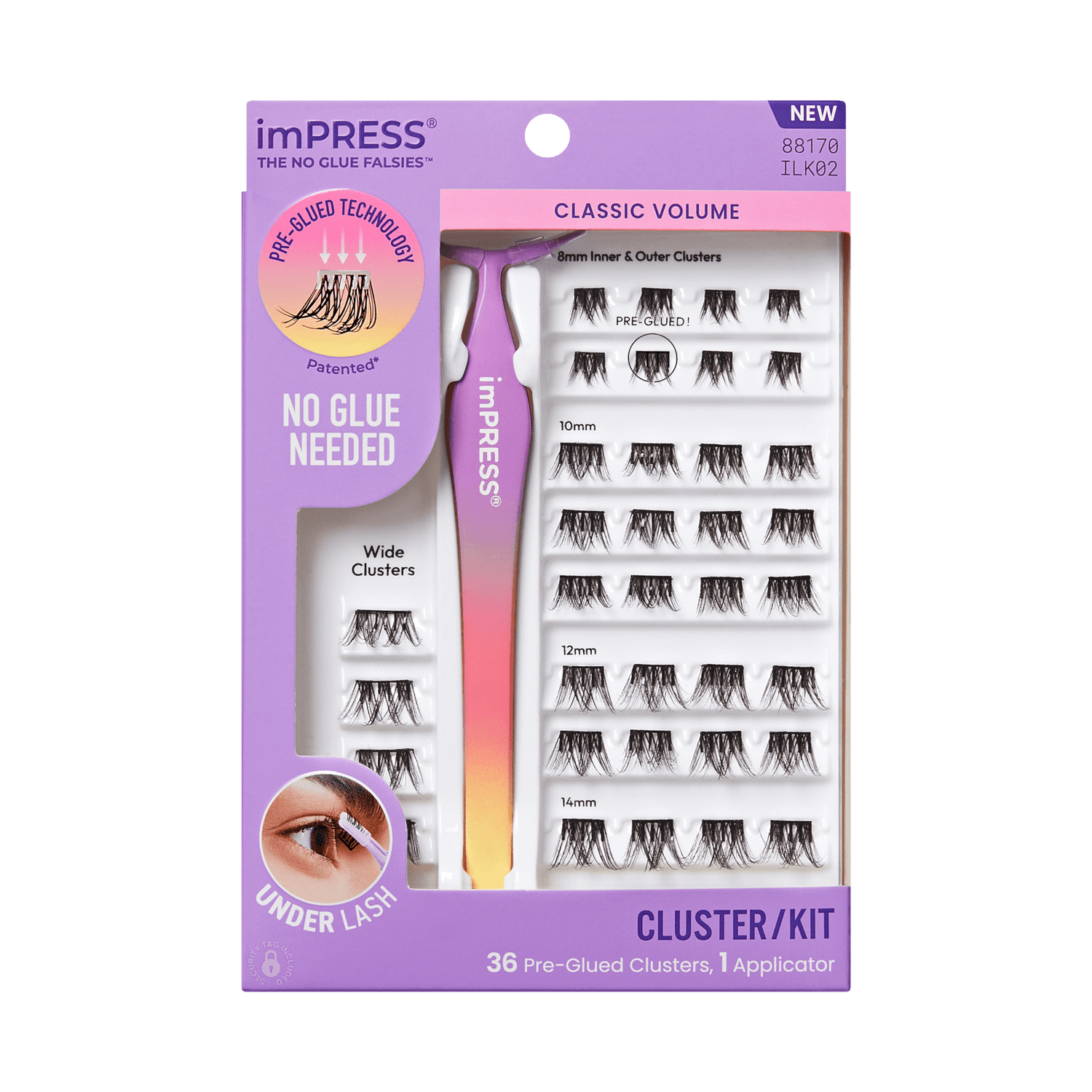Impress Falsies Self Adhesive Eyelashes, 36 Lash Clusters - Classic Volume