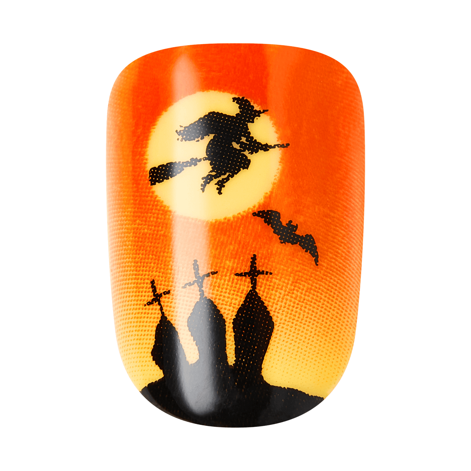 Impress Design Halloween No Glue Fake Press On Nails - Eternal Night | Design, Orange &amp; Black, Short, Squoval, Glow In The Dark, Manicure