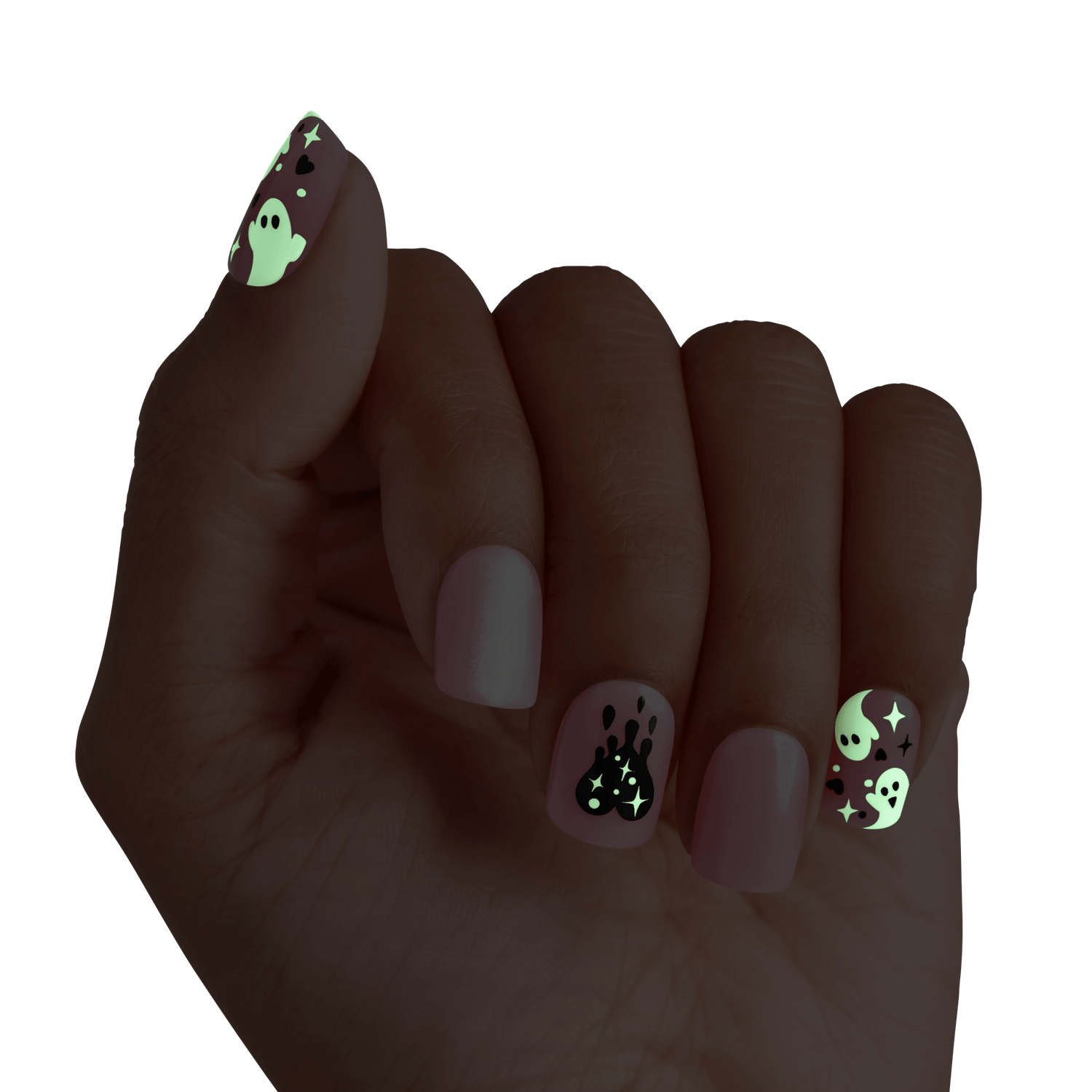 Impress Design Halloween No Glue Fake Press On Nails - Blood Moon | Design, Pink, Short, Squoval, Glow In The Dark, Manicure