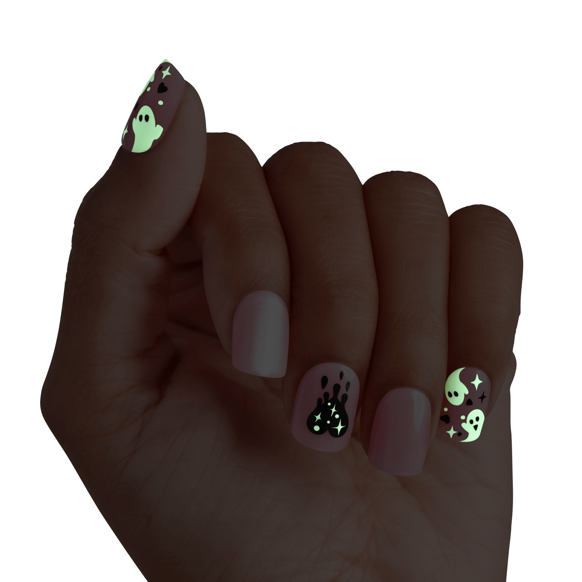 Impress Design Halloween No Glue Fake Press On Nails - Blood Moon | Design, Pink, Short, Squoval, Glow In The Dark, Manicure