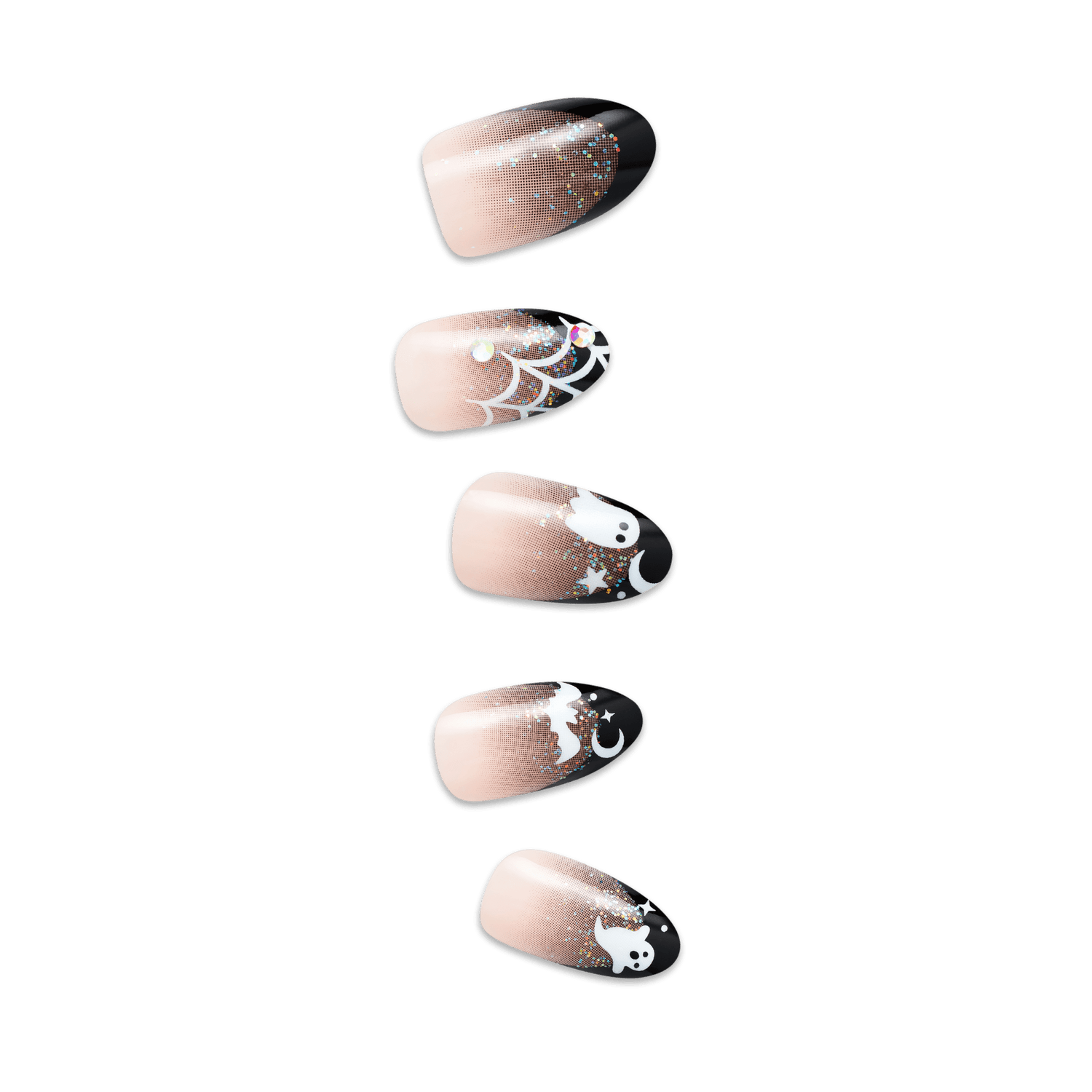 Impress Design Halloween No Glue Fake Press On Nails - Boo Proof | French Design, Black, Medium, Almond, Glow In The Dark, Manicure