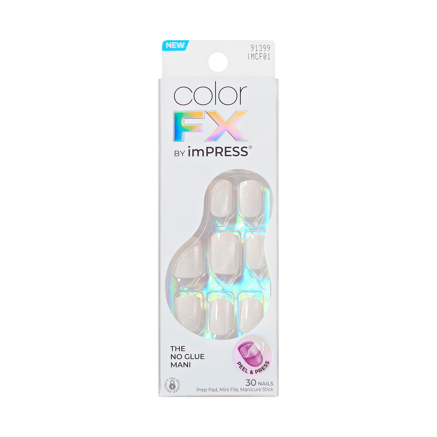 colorFX by Impress No Glue Fake Press On Nails - Rebel | Solid, White, Short, Squoval, Manicure