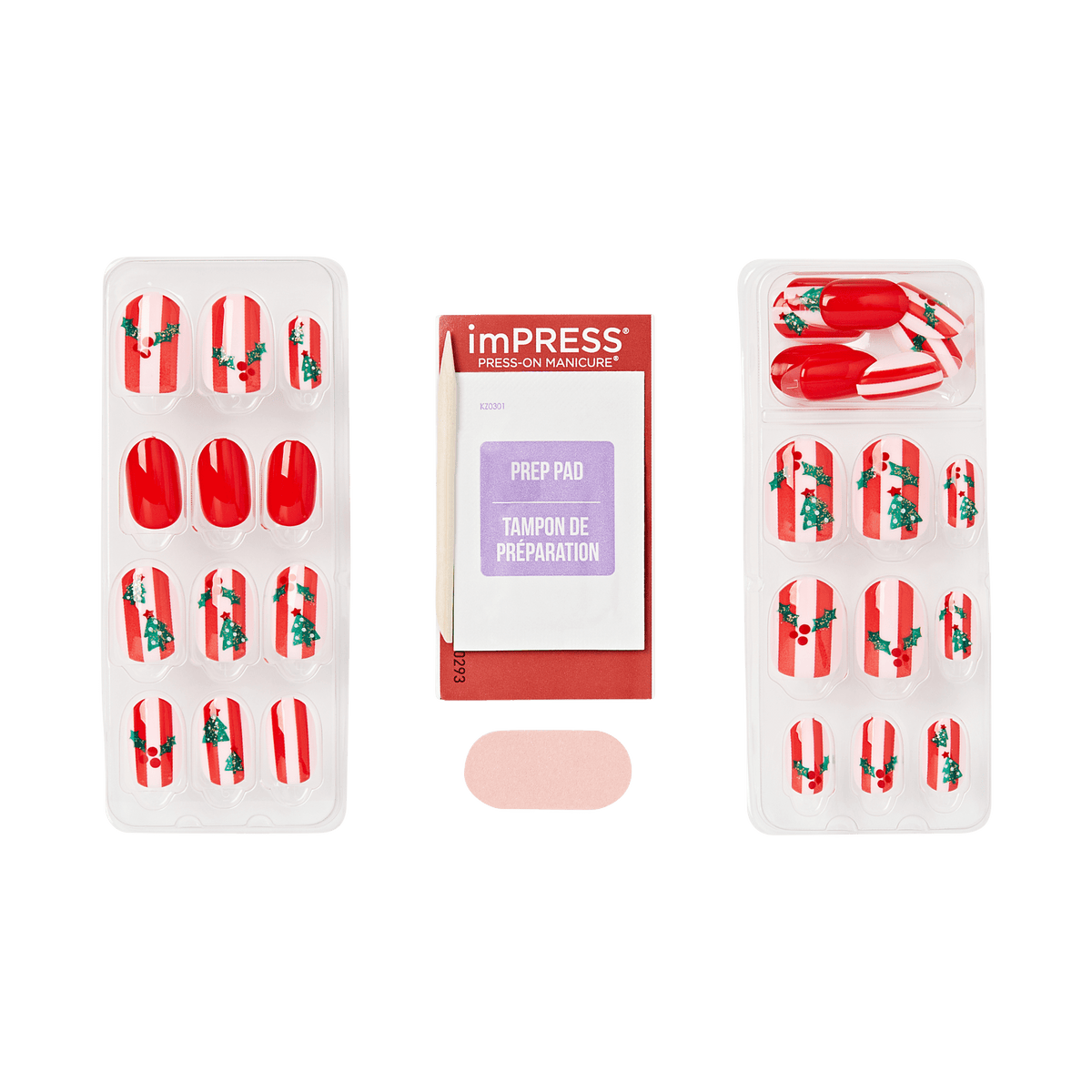 Impress Design Holiday No Glue Fake Press On Nails - Spark | Design, Red, Short, Oval, Manicure