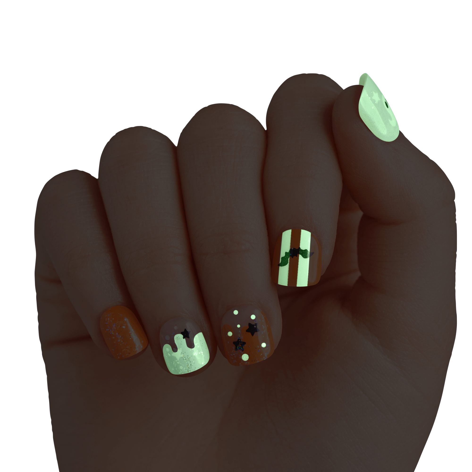 Impress Kids Halloween No Glue Fake Press On Nails - Boo! | Design, Purple &amp; Orange, Kids, Squoval, Glow In The Dark, Manicure